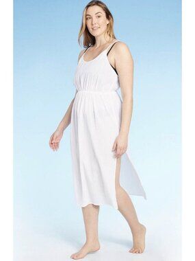 NWT Women's Sunn Lab Swim White Cinch Waist Cover-Up Dress Sz Medium